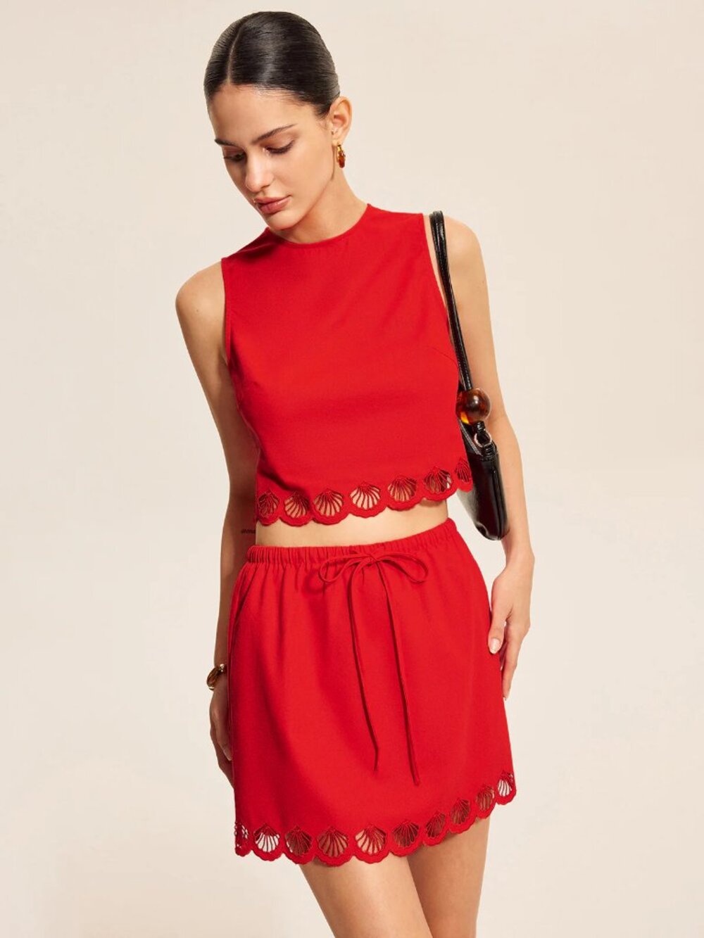 Cotton & Linen Scalloped Trim Skirt Set - Commense - Picture 4 of 6